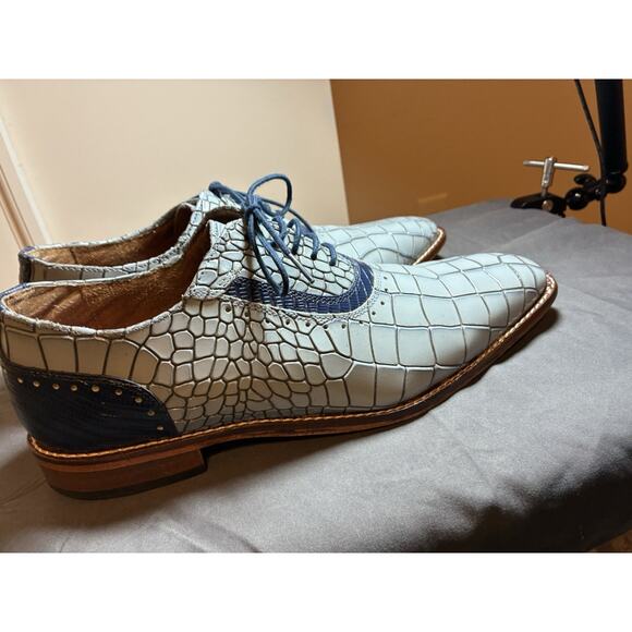 Stacy Adams Men’s Croc Embossed Leather Dress Shoes Blue Lace-Up Oxfords 10M main image 6